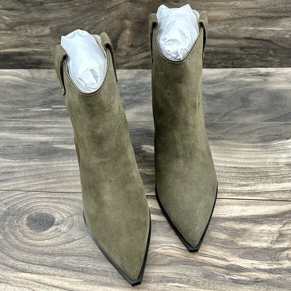 NIB Kenneth Cole New York Kara 8.5M Western Pointed Toe Suede Ankle Boots Khaki - Picture 2 of 9